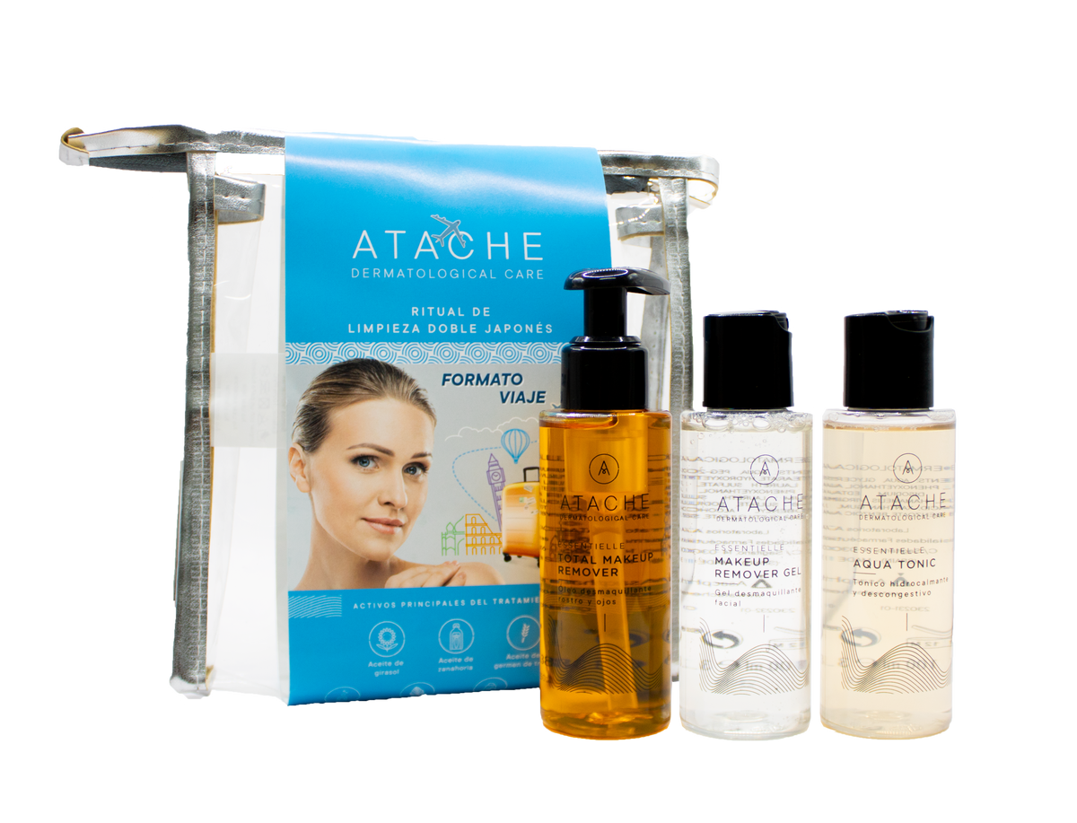 Essentielle Travel Cleansing Kit: Total Makeup Remover + Makeup Remover Gel + Aqua Tonic – 100 ml Travel Size
